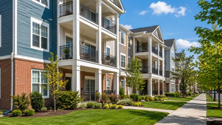 Landscaped apartment community illustrating how to rent a home