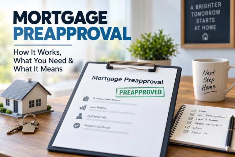Mortgage preapproval documents with house keys and a model home on a desk