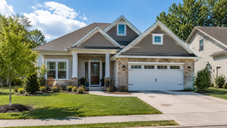 Landscaped suburban home with front porch and garage for a new homeowner checklist