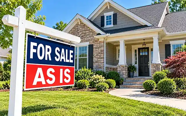 Sell house as is with a for sale sign in the front yard
