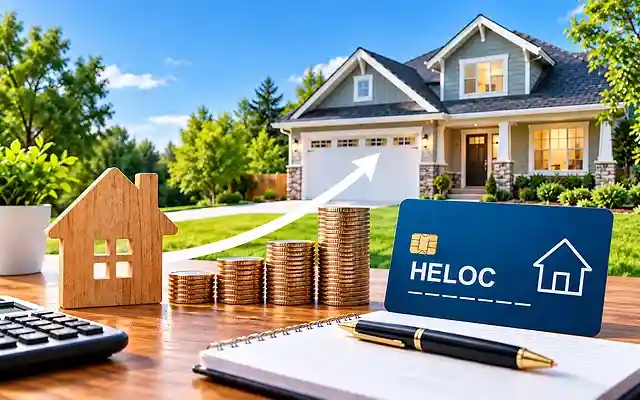 What is a HELOC home equity line of credit illustration with a house and rising home equity