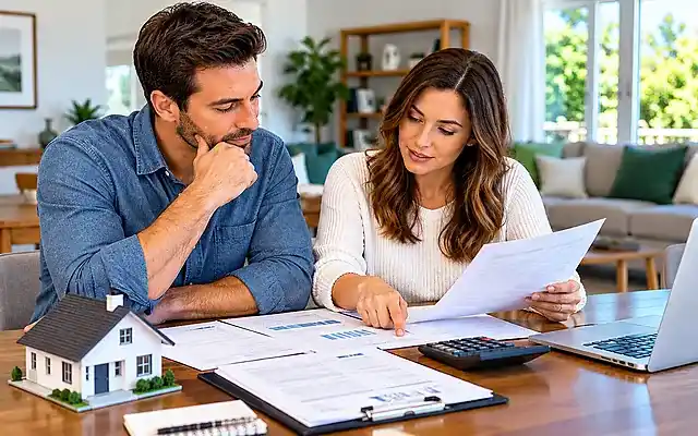 Homeowners reviewing documents on what Is a Home Equity Loan and borrowing costs at a table